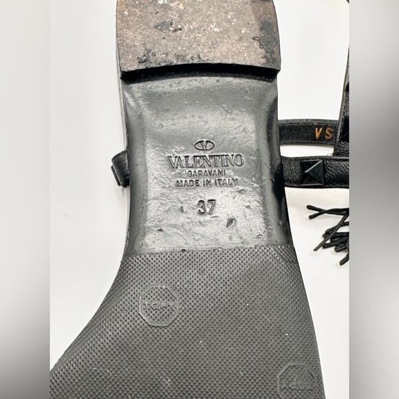 Valentino Garavani Rockstud Gladiatore Sandals Black Leather Ankle Tie EU 37 US7 - Picture 9 of 13